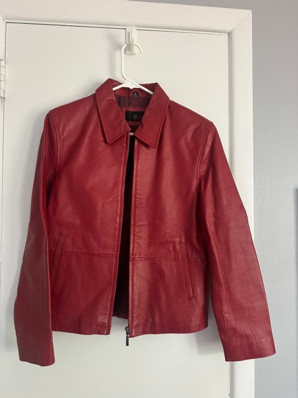 Red Genuine Leather Zip up Coat